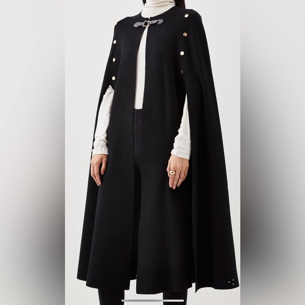 Karen Millen viscose blend military knit longline cape